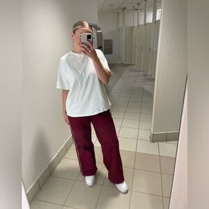 Burgundy Side Stripe Track Pants